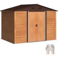 OUTSUNNY 9 x 6ft Garden Shed Wood Effect Tool Storage Sliding Door Wood Grain in Brown
