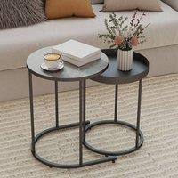 HOMCOM Nesting Side Table Set of 2, Industrial Round Nest of Tables in Grey
