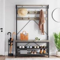 London Boutique 4-in-1 Hallway Storage Unit Coat Rack w/Shoe Bench&8-Hook Clothes Rack in Grey