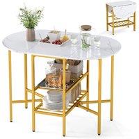 Costway Folding Kitchen Dining Table Oval Dining Table w/2 Folding Side Panels in White