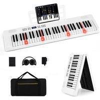 CASART 61-Key Foldable Piano Keyboard Full-size Digital Piano w/Carrying Bag in White