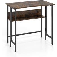 Costway Small Folding Desk, 80 CM Computer Desk w/Storage Shelf in Brown