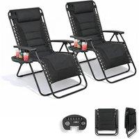 EONLION 2 Chairs XXL Zero Gravity Garden Chairs Foldable Sun Loungers in Black | Size: 100 cm