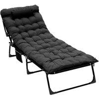 Kelvenix Sun Lounger Folding Recliner Chair Garden Outdoor Bed Camping in Black