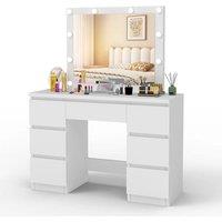 FORGEVIO Vanity Makeup Desk Dressing Table with Led Lights Large Mirror in White | Size: 0.6m2