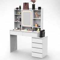 FORGEVIO Dressing Table With 6 Drawers LED Mirror Set Makeup Desk in White | Size: 0.6m2