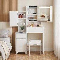 FORGEVIO Dressing Table With Drawers Mirror Stool Set Makeup Desk in White | Size: 0.6m2