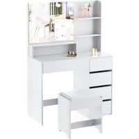 FORGEVIO Dressing Table With 5 Drawers LED Mirror Set Makeup Desk in White | Size: 0.6m2