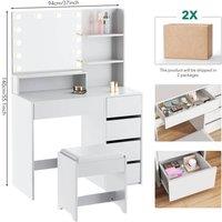 FORGEVIO Dressing Table With 5 Drawers LED Mirror Set Makeup Desk in White | Size: 0.6m2