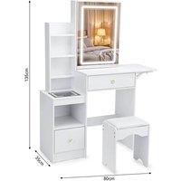 FORGEVIO Dressing Table With Drawers Mirror Stool Wireless Charging Set in White | Size: 0.6m2