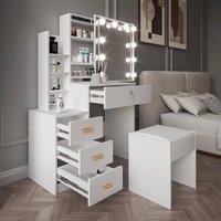 FORGEVIO Dressing Table With Drawers Mirror Stool Set Makeup Desk in White | Size: 0.6m2