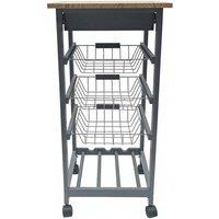 KORVIXA Kitchen Storage Cart 3 Tier Rolling Trolley Bamboo Worktop | Size: 100 cm x 100 cm