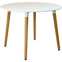 KORVIXA 100cm Circular Dining Table White Matte Tabletop Solid Beech Wood Legs | Size: 100 cm