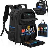 NESTLUNE Heavy Duty Tool Backpack Professional Electrician Tool Bag in Black | Size: 100 cm x 15 cm