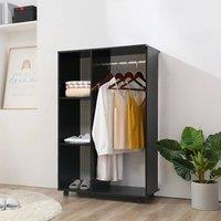 EONLION Rolling Open Wardrobe Hanging Rail Storage Shelves for Clothes in Black | Size: 100 cm