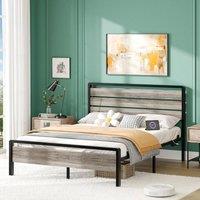 EONLION Double Bed Frame with Wood Headboard in Black