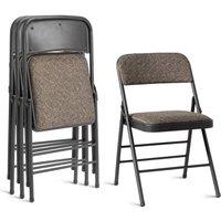 EONLION 4PCS Folding Chairs with Padded Fabric Seats, Heavy Duty Metal Frame in Brown | Size: 100 cm