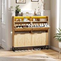 EONLION Oak Shoe Cabinet with 4 Flip Drawers-Mid-Century Modern in Light Oak | Size: 100 cm