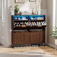 EONLION Wal Shoe Cabinet with 4 Flip Drawers-Mid-Century Modern in Walnut | Size: 100 cm