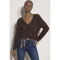 Apricot Women's Pointelle Diamond Floral Cotton-Blend Cardigan in Brown | Size: 8