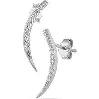 Spero London Women's Curved Crescent Sterling Silver Pave Stud Earrings