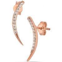 Spero London Women's Curved Crescent Sterling Silver Pave Stud Earrings in Rose Gold