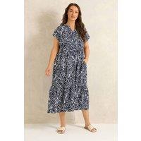 Evans Women's Abstract Notch Neck Cotton Midi Dress in Dark Navy | Size: 22-24
