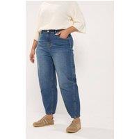 Yours Women's Barrel Leg Denim Jeans in Mid Blue | Size: 24S