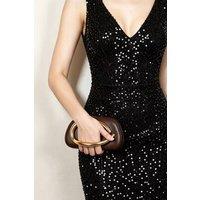 Fontanella Fashion Women's Odette Small PU Leather Handle Clutch Bag in Chocolate