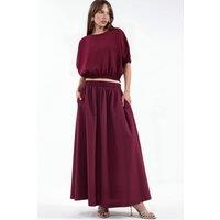 MSN Collection Women's Cotton-Viscose Two-Piece Coord in Burgundy | Size: Medium