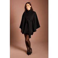 Coast Women's Black Button Detail Belted Occasion Cape Coat | Size: Large