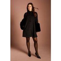 Coast Women's Black Faux Fur Cuff Swing Coat | Size: 16