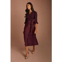 Coast Women's Petite Ruffle Sleeve Satin Back Crepe Wrap Dress in Fig | Size: 8