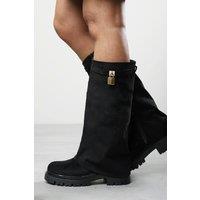 Where's That From Women's 'Faline' Fold-Over Knee-High Boots with Platform Sole in True Black | Size: 8