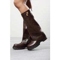 Where's That From Women's 'Faline' Fold-Over Knee-High Boots with Platform Sole in Brown | Size: 4