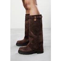 Where's That From Women's 'Faline' Fold-Over Knee-High Boots with Platform Sole in Dark Brown | Size: 6