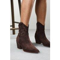 Where's That From Women's 'Frissa' Pointed Toe Block Heel Embroidery Design Ankle Boots in Brown | Size: 4