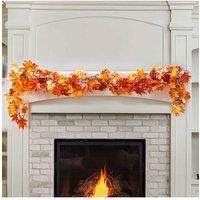 H&O Direct 1.7m Hanging Artificial Maple Leaf Fall Garland with LED Lights in Orange