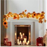 Living and Home Artificial Sunflower Autumn Garland with Lights for Thanksgiving Decoration in Orange