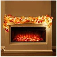 Living and Home 1.7m Pre-Lit Autumn Garland Maple Leaf Vine Fall Decoration for Mantel, Table & Wall in Orange
