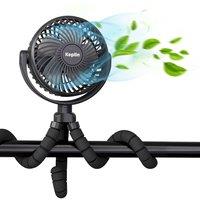 Keplin Portable Rechargeable Stroller Fan- 3 Speeds, 5000mAh Battey in Black