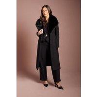 Coast Women's Black Faux Fur Collar Occasion Belted Midi Coat | Size: 18