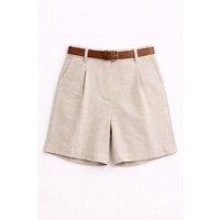 MixRay Women's High Waist Wide Leg Belted Tailored Shorts in Medium Beige | Size: Large