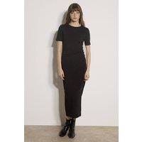 Apricot Women's Cotton Blend Ruched T-Shirt Maxi Dress in Black | Size: 16