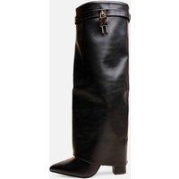 Public Desire Women's Reese Black Fold Over Pu Knee High Boots | Size: 3