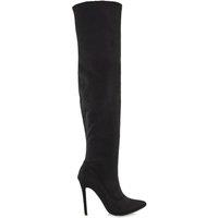 XY London Women's 'Piper' Over The Knee Thigh High Heeled Boots With Zip in Jet Black | Size: 4
