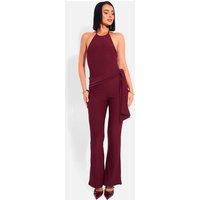 Public Desire Women's Tie Back Luxe Slinky Jumpsuit Burgundy | Size: 8