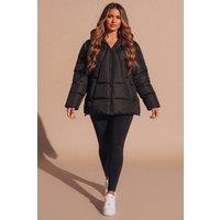 Femme Luxe Women's Black Padded Zip Up Hooded Puffer Jacket | Size: 14