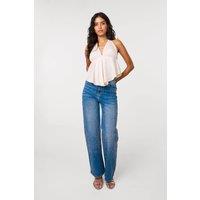 Pink Vanilla Women's Light Blue Diamante Scatter Straight Leg Jeans | Size: 10