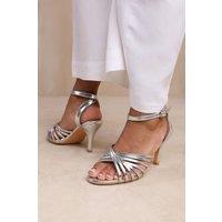 Where's That From Women's 'Cyprus' Wide Fit Multi Cross Over Strap Mid Heels in Silver | Size: 6-Wide Fit